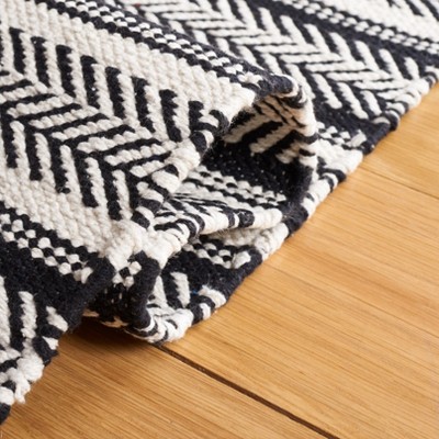 Ivory and Black Flatweave Cotton Striped 6' Square Rug