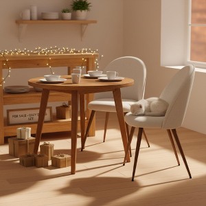 Homy Casa Haven High-Back Fabric Dining chairs with Walnut Wood Legs, ModernUpholstered Set of 2 - 1 of 4