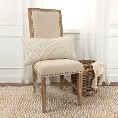 Beige Rectangular Woven Cotton Lumbar Pillow