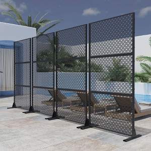 Double-Grid Weave Black Galvanized Steel Panel Screen | 183H x 120W x 40D cm - 1 of 3