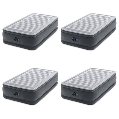 Intex Twin Size Dura Beam Deluxe Comfort Plush Air Mattress with Fiber Tech Construction, Built In Pump and Portable Storage Carry Case, Gray (4 Pack)