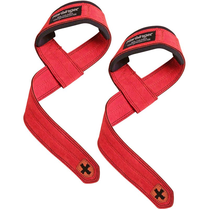 Harbinger 21" Padded Leather Weight Lifting Straps - Red, 1 of 3