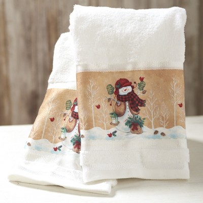 Lakeside Decorative Snowman Bathroom or Kitchen Accent Hand Towels - Set of 2