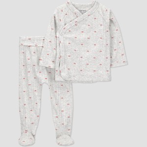 Carter's Just One You® Baby 2pc Valentines' Day Neutral Cardigan Set - Gray - 1 of 3