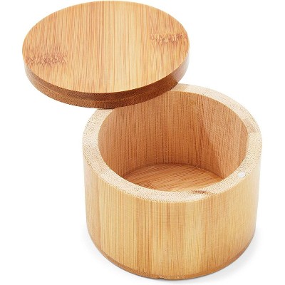 Juvale Round Bamboo Salt Box, Spice Jar Herb Dry Storage Box Container with Swivel Lid, Brown 3.5"x2.75"