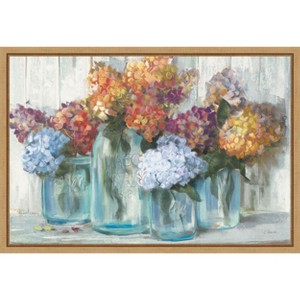 Amanti Art Fall Hydrangeas in Glass Jar Crop by Carol Rowan Framed Canvas Wall Art - 1 of 4