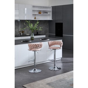 Lyngins Office & Bar Counter Height Bar Stool Set of 2,Modern Swivel Bar Stools with Chrome-Plated Metal Base, Height Adjustable Velvet Counter Stools - 1 of 4