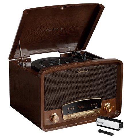 Electrohome Kingston Vintage Vinyl Record Player, Turntable Bluetooth Radio  Cd Aux Usb Vinyl To Mp3, Record Cleaning Kit - Walnut : Target