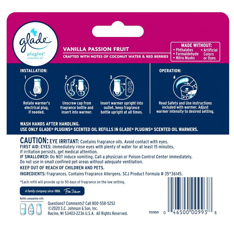 Glade PlugIns Scented Oil Air Freshener Refills - Vanilla Passion Fruit - 3.35oz/5pk, 4 of 15
