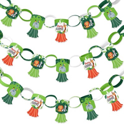 Big Dot of Happiness Jungle Party Animals - 90 Chain Links and 30 Paper Tassels Decor Kit -  Birthday Party Baby Shower Paper Chains Garland - 21 feet