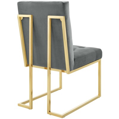 Gray Velvet Tufted Dining Chair with Gold Stainless Steel Base