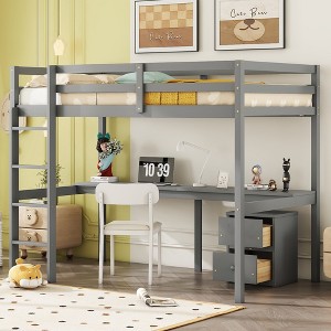 Twin Size Loft Bed with Built-in Desk, 2 Drawers and Guardrails - 1 of 4