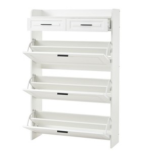 ORRD Large White Shoe Cabinet with 2 Drawers and 3 Foldable Doors, Spacious Storage Organizer for Entryway or Bedroom - 1 of 4