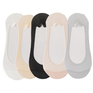 Anna-Kaci 5 Pairs Women No Show Mesh Panel Socks Low Cut Stretch Cotton Liner Non-Slip Design for Ballet Flats and Loafers - 1 of 4