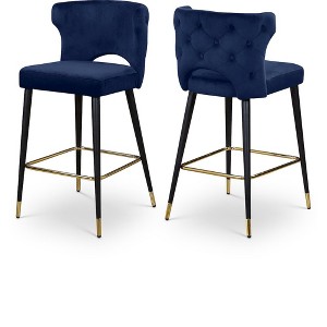 Meridian Furniture,Kelly Navy Velvet Stool, Set of 2 - 1 of 4