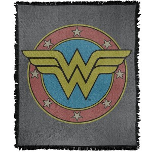 DC WW Vintage Emblem Blanket 50"x60" Woven Tapestry - 1 of 4