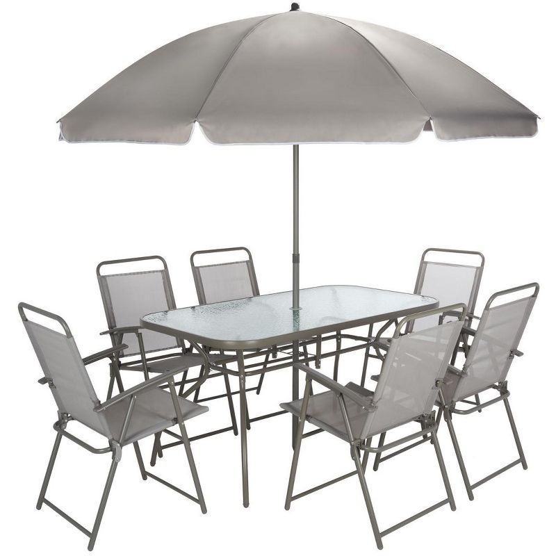 Laurenti Patio Outdoor Dining Set with Umbrella - Grey - Safavieh., 5 of 10