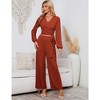Womens Textured Co-ord Sets Tie Front/Side Crop Tops Tops with Palazzo Pants Knot Tie Trousers Sets Long Sleeve Lounge Sets - 3 of 4
