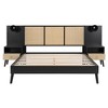 Okak Queen Size Elegant Platform Bed Frame with 2 Lamps, Rattan & Wood Bed with 2 Nightstands Noise-Free No Springs Required Easy to Assemble, Black - 3 of 4