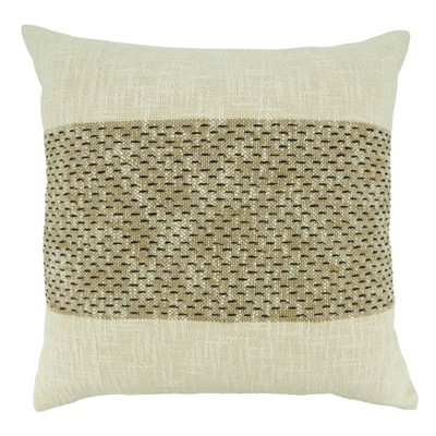 Saro Lifestyle Poly Filled Throw Pillow with Banded Design, 20, Beige