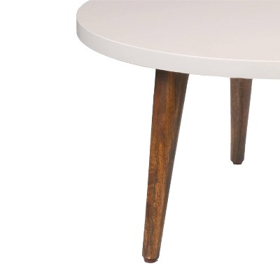 24" Round Off-White Mango Wood Coffee Table with Tapered Legs