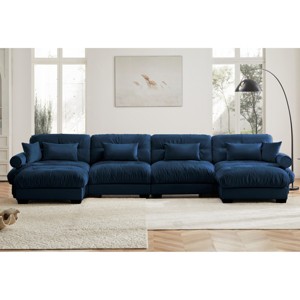 Modern 2 Seater Sofa With Ottoman, Sectional Sofas Large With 2 Ottoman, Large L Shape Sofa With Waist Pillow And Throw Pillows-Cuddlewood - 1 of 4