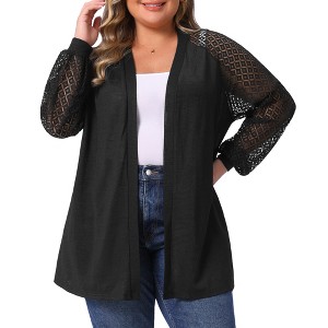 Agnes Orinda Women's Plus Size Hollow Out Lace Long Sleeve Crochet Knit Open Front Casual Lightweight Cardigan - 1 of 4