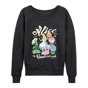 Women's - Disney - Alice In Wonderland Lightweight French Terry Wide Neck Long Sleeve Graphic Shirt - 1 of 4