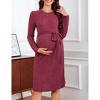 Maternity Long Sleeve Sweater Bodycon Boho Midi Dress Fall Casual Crew Neck Mini Dress Baby Shower Photoshoot Belt - 2 of 4