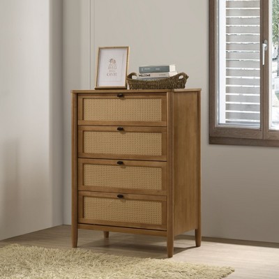 Kumasinova 4-Drawer Dresser with Legs,Rattan Chest of Drawers,Modern Storage Dresser for Bedroom and Entryway,Bedroom Furniture,Brown