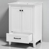 24" White Bathroom Vanity with Ceramic Sink, Freestanding Cabinet with Doors and Drawer, Solid Wood & MDF, Modern Style - 3 of 4