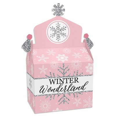 Big Dot of Happiness Pink Winter Wonderland - Treat Box Party Favors - Holiday Snowflake Birthday Party and Baby Shower Goodie Gable Boxes - Set of 12