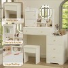 KTMBDW Vanity Desk with Mirror and Cushioned Chair, Vanity Mirror with Lights and Table Set with 3 Color Lighting Brightness Adjustable, White - 4 of 4