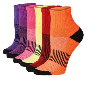 Tipi Toe Women's 6-Pairs Arch Sports Performance Blue/Green/Yellow Colors Patterned Quarter Athletic Socks - 1 of 4