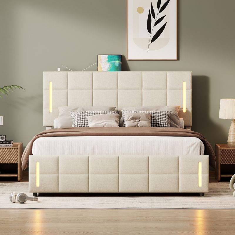 Full/Queen Size Upholstered Bed with Hydraulic Storage System and LED Light - ModernLuxe, 1 of 13