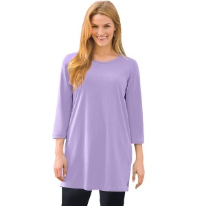 Woman Within Plus Size Perfect Three-Quarter-Sleeve Scoopneck Tunic - 1 of 4