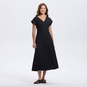 Vestido midi en línea A de manga corta y escote en V para mujer - A New Day™