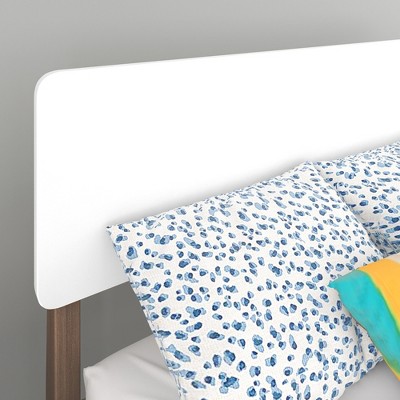 Mid-Century Modern Twin Platform Bed with White and Walnut Wood Frame