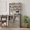 Farmhouse Bakers Rack with Charging Station & Glass Door Cabinet, Rustic Wood Coffee Hutch, Microwave Stand with 3 Open Shelves - 3 of 4