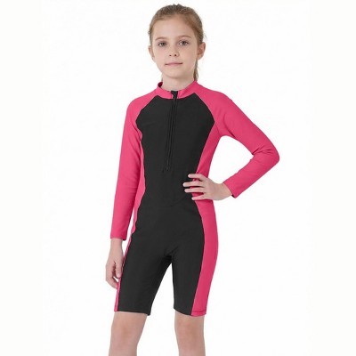 YesFashion Long Sleeve Swimsuit Girls UPF 50+ Rash Guard Bathing Suits Zip Up One Piece Swimwear Age 4-13y Hot Pink 140 — фото 6