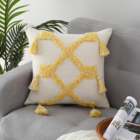 Modern Boho Farmhouse PIllow 18x18 Inch Mustard Throw Pillow