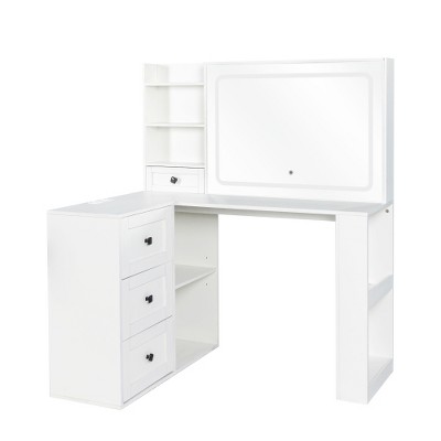Vanity Desk with Lights,Makeup Vanity with Power Strip,Dressing Table Set with 3 Large Drawers,Vanity Mirror 3 Lighting Color Adjustable,White