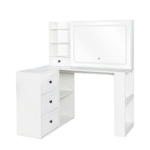 Vanity Desk with Lights,Makeup Vanity with Power Strip,Dressing Table Set with 3 Large Drawers,Vanity Mirror 3 Lighting Color Adjustable,White - 1 of 4
