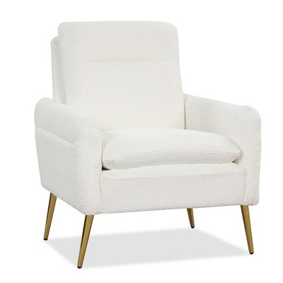 Costway Modern Accent Chair Upholstered  Armchair w/ Tapered Metal Legs White