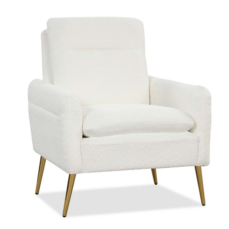 Costway Modern Accent Chair Upholstered  Armchair w/ Tapered Metal Legs White, 1 of 9