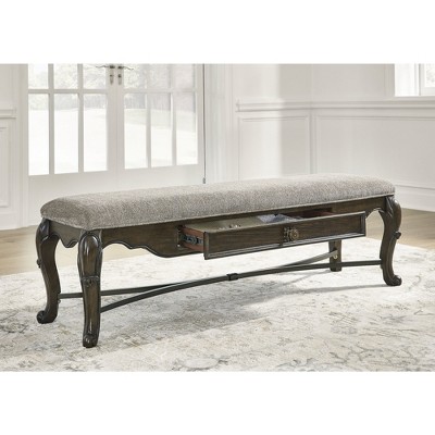 Maylee 63" Gray Upholstered Dining Bench with Drawer