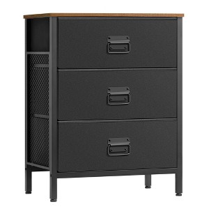 SONGMICS Dresser for Bedroom, Storage Organizer Unit with 3 Fabric Drawers, Chest of Drawers, Steel Frame, Rustic Brown and Black - 1 of 4