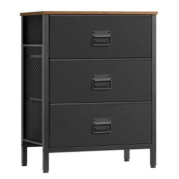 SONGMICS Dresser for Bedroom, Storage Organizer Unit with 3 Fabric Drawers, Chest of Drawers, Steel Frame, Rustic Brown and Black