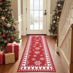 Christmas Tree Rug Machine Washable Snowflake Indoor Rug Non-Slip Small Area Rug Soft Low Pile Holiday Decorative Floor Carpet Foldable - 1 of 4