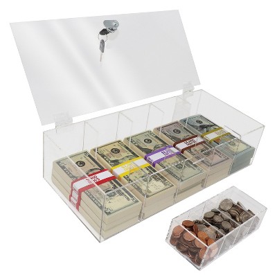 Clear Acrylic 5-Compartment Currency Tray with Locking Cover
